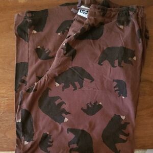 2 pcs - Brown Flannel Bear Print Sleep Pants + Handmade Figural Coffee Mug